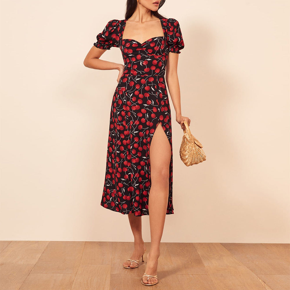 Vintage Casual Slit Dress