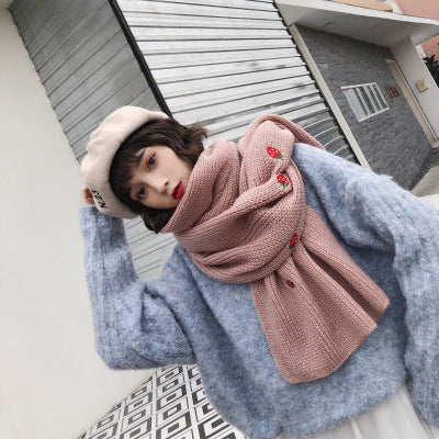 Strawberry Wool Scarf - Cherry Bomb