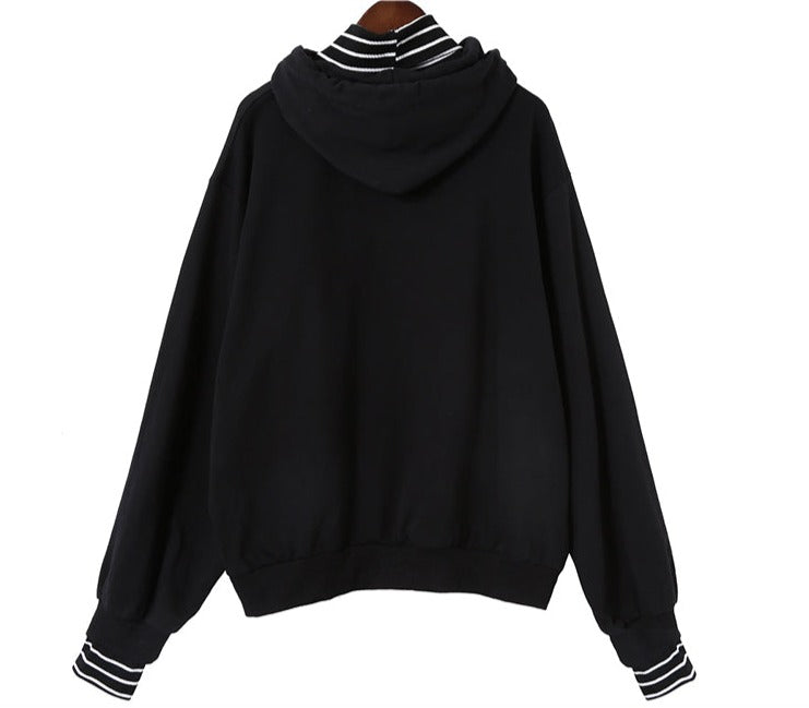 Striped Turtleneck Hoodie - Cherry Bomb