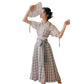 Butterfly Accent Antique Plaid Dress Set - Cherry Bomb