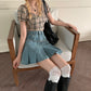 Sweetheart Denim Pleated Skirt - Cherry Bomb