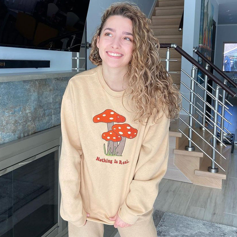 Mushroom Embroidery Women's Casual Sweater - Cherry Bomb
