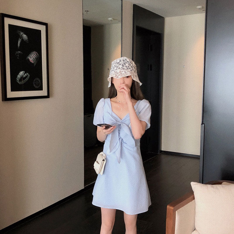 Casual Bow Puff Sleeve Dress