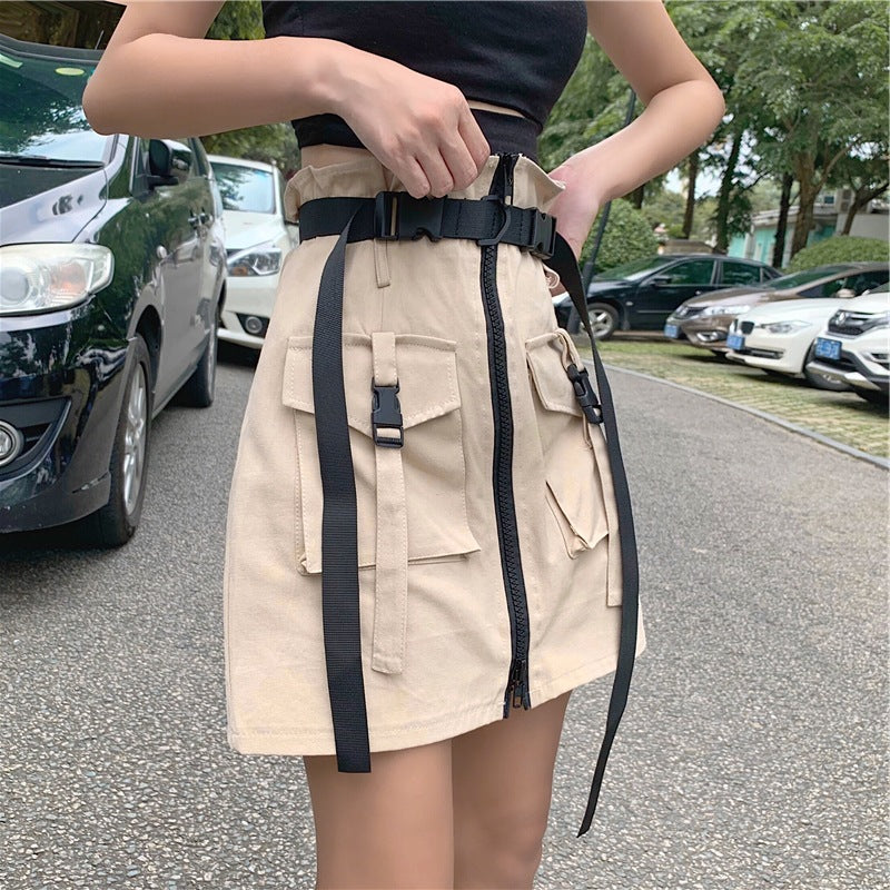 Trendy Pocket Zippered High-Waist Skirt - Cherry Bomb