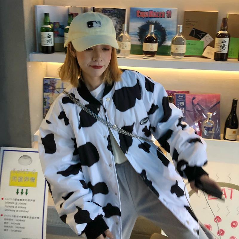 Cow Pattern Baseball Jacket - Cherry Bomb