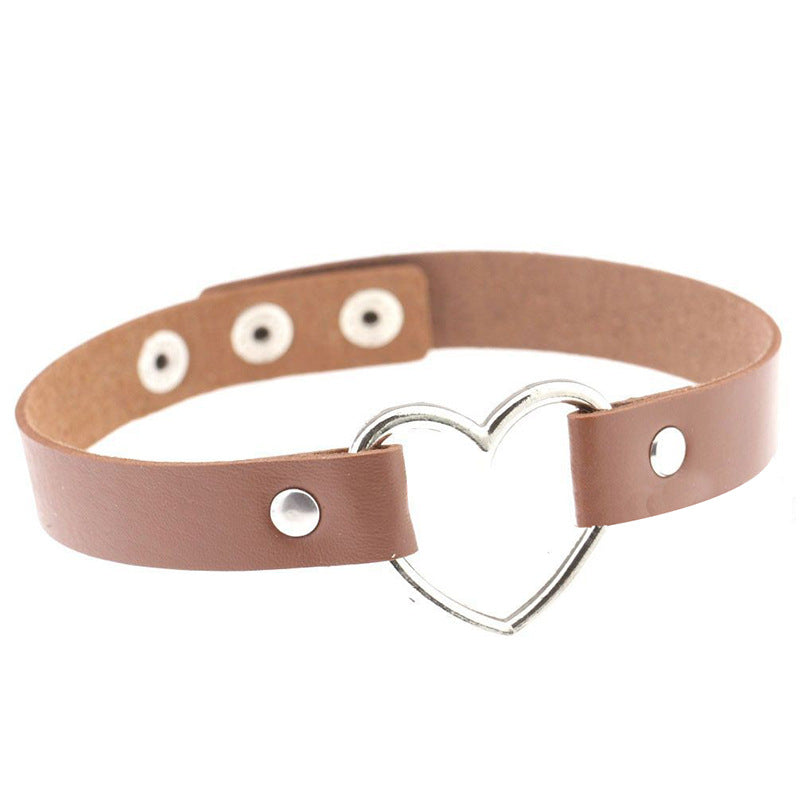 Love Heart Adjustable Leather Choker - Cherry Bomb