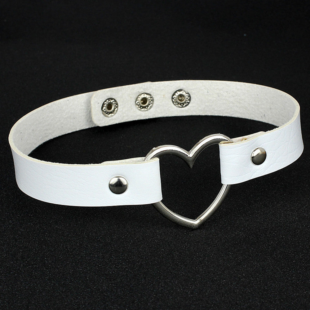 Love Heart Adjustable Leather Choker - Cherry Bomb