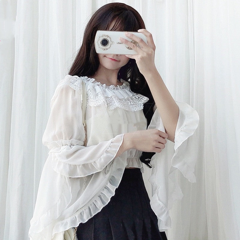 Chiffon Lace Blouse - Cherry Bomb