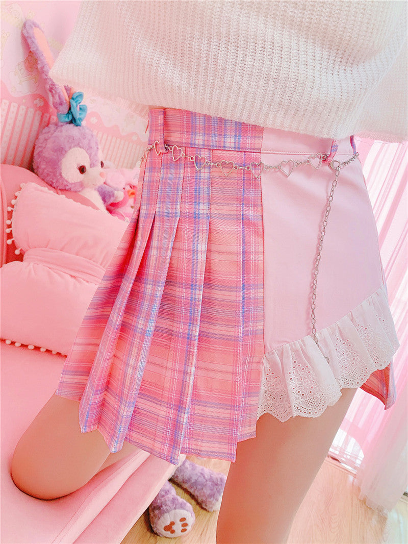 Cotton Candy Plaid Pleated Skirt