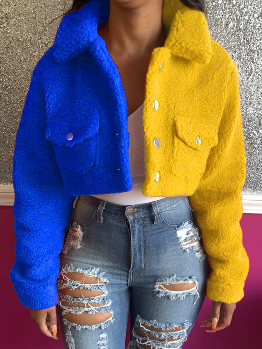 Fluffy Color Blocking Jacket - Cherry Bomb