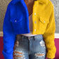 Fluffy Color Blocking Jacket - Cherry Bomb