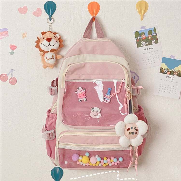 Backpack With Double Transparent Pockets - Cherry Bomb