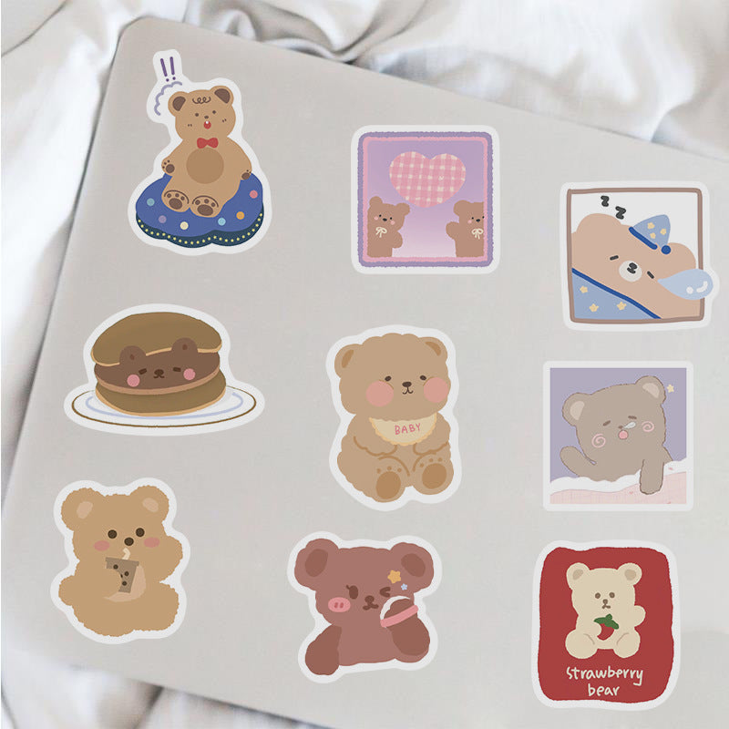 Cartoon Korean Bear Doodle Stickers - Cherry Bomb