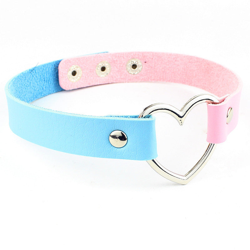Love Heart Adjustable Leather Choker - Cherry Bomb
