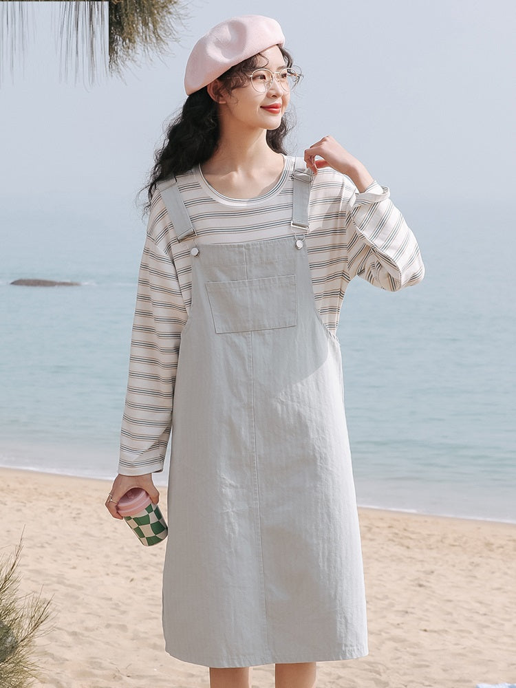 Loose Denim Overall Dress Two-piece - Cherry Bomb