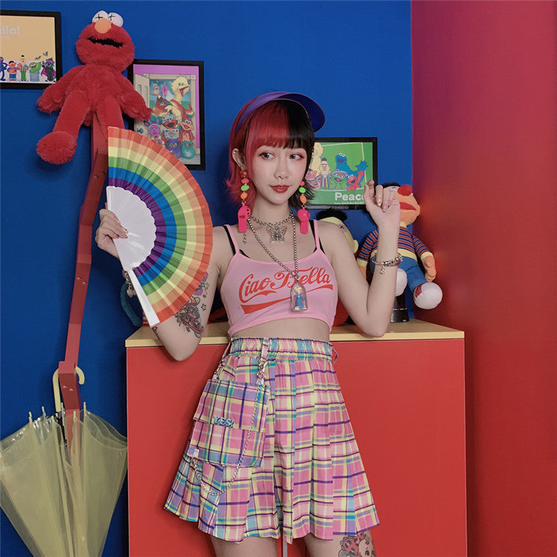 Candy High Waist Plaid Skirt - Cherry Bomb