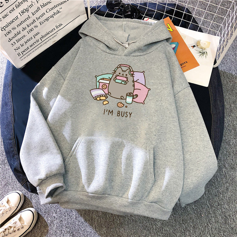 Pusheen Cat Hoodie |I'm Busy| Kawaii Harajuku Sweater - Cherry Bomb