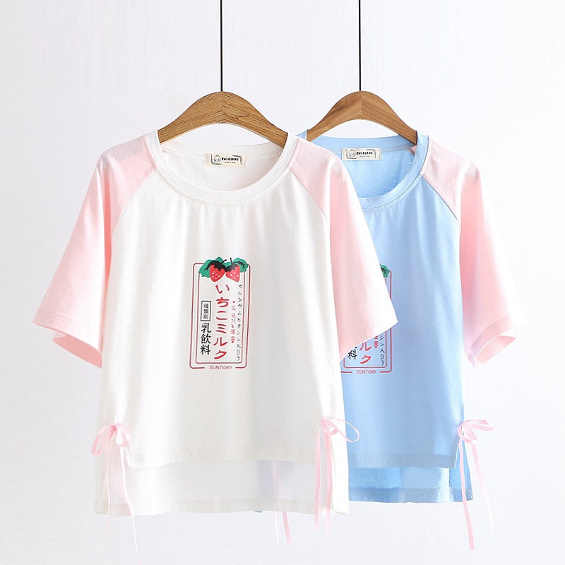 Strawberry Milk Crew Neck T-shirt - Cherry Bomb
