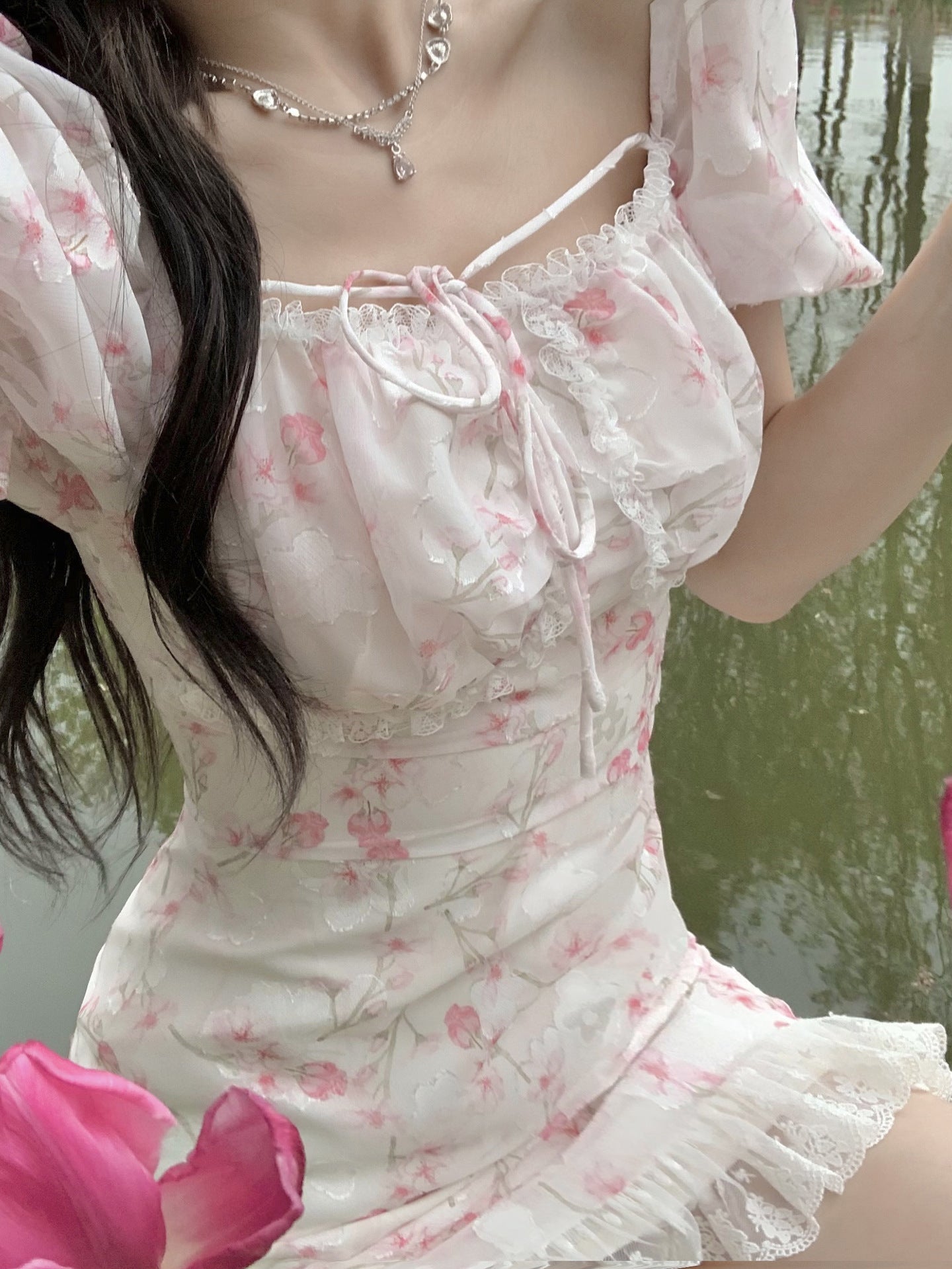 Puff Sleeve Floral Dress - Cherry Bomb