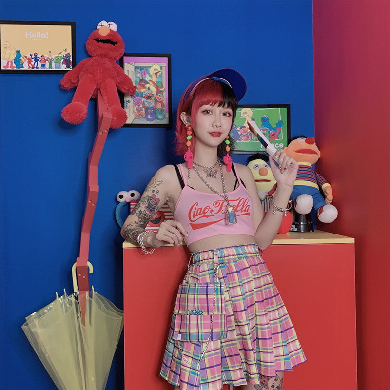 Candy High Waist Plaid Skirt - Cherry Bomb