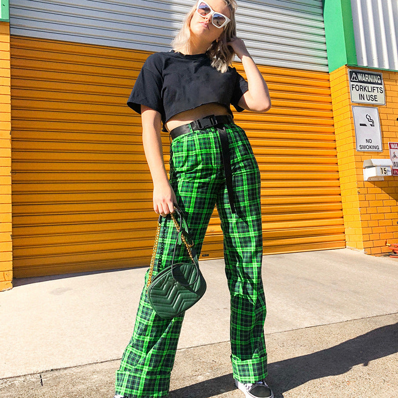 Toxic Plaid High Waist Pants - Cherry Bomb