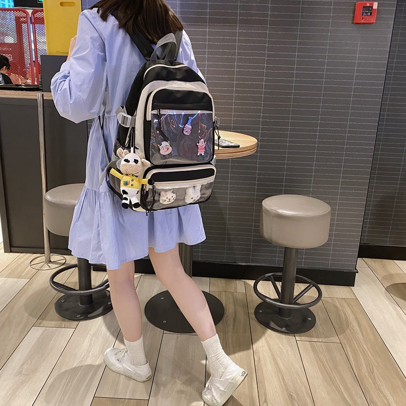 Backpack With Double Transparent Pockets - Cherry Bomb