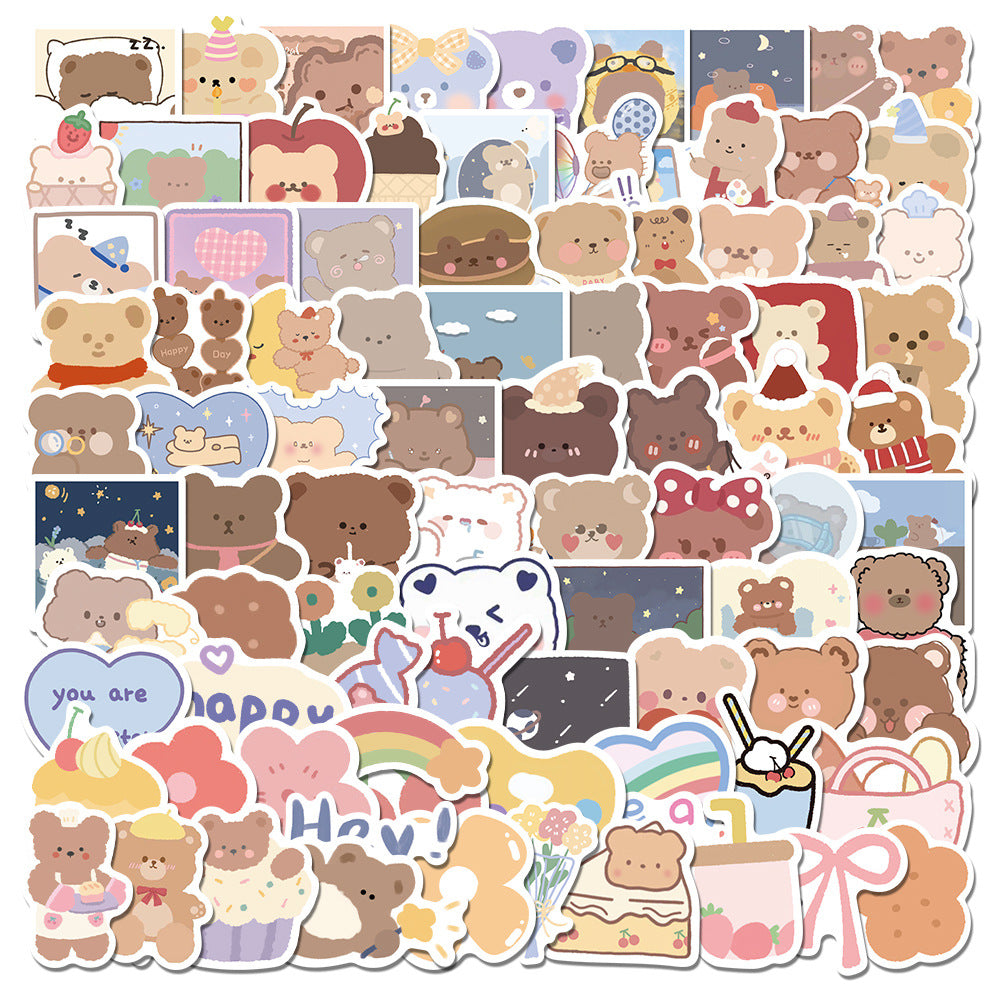 Cartoon Korean Bear Doodle Stickers - Cherry Bomb