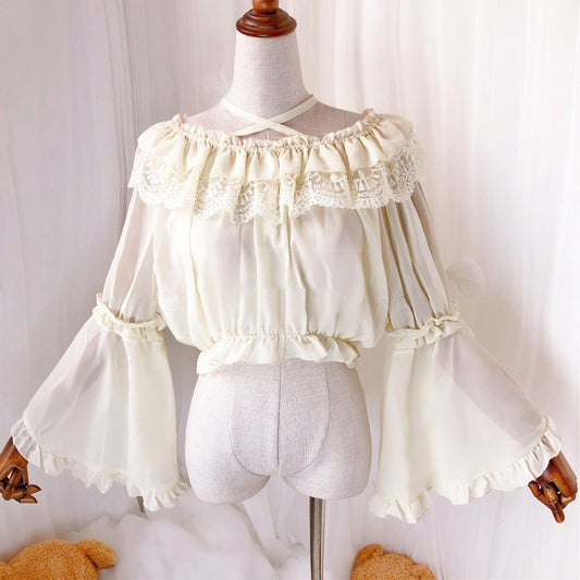 Chiffon Lace Blouse - Cherry Bomb