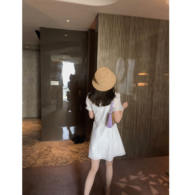 Casual Bow Puff Sleeve Dress