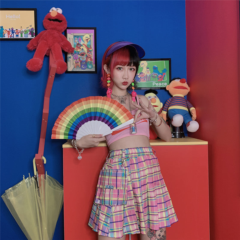 Candy High Waist Plaid Skirt - Cherry Bomb