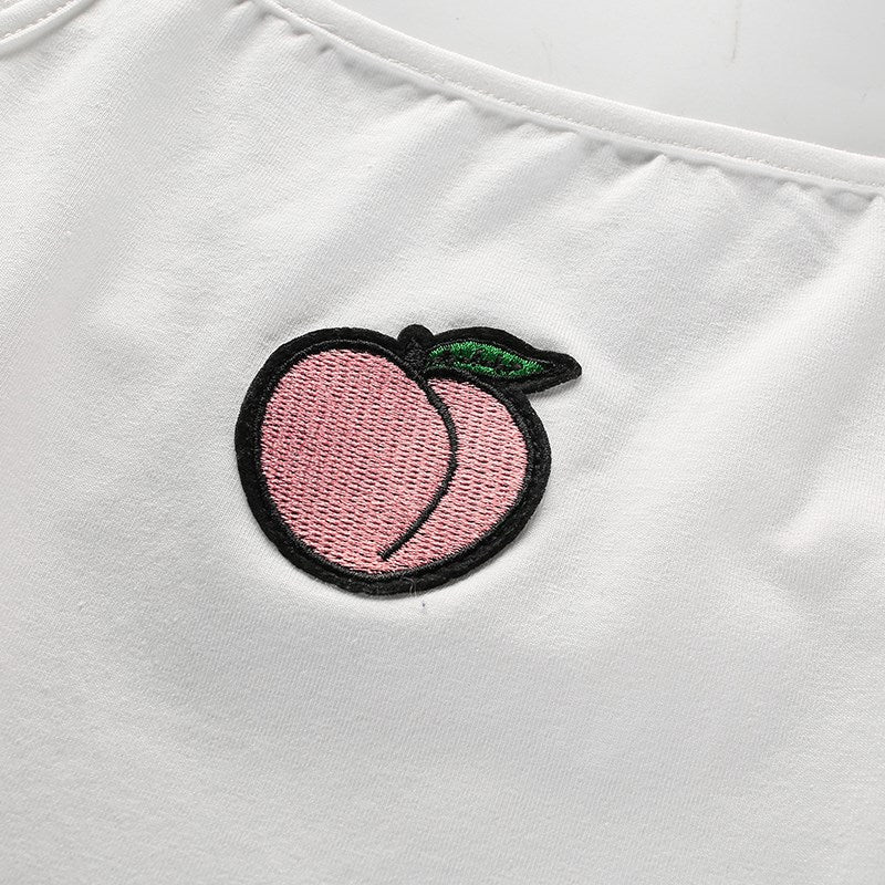 Peach Embroidery White Bodysuit