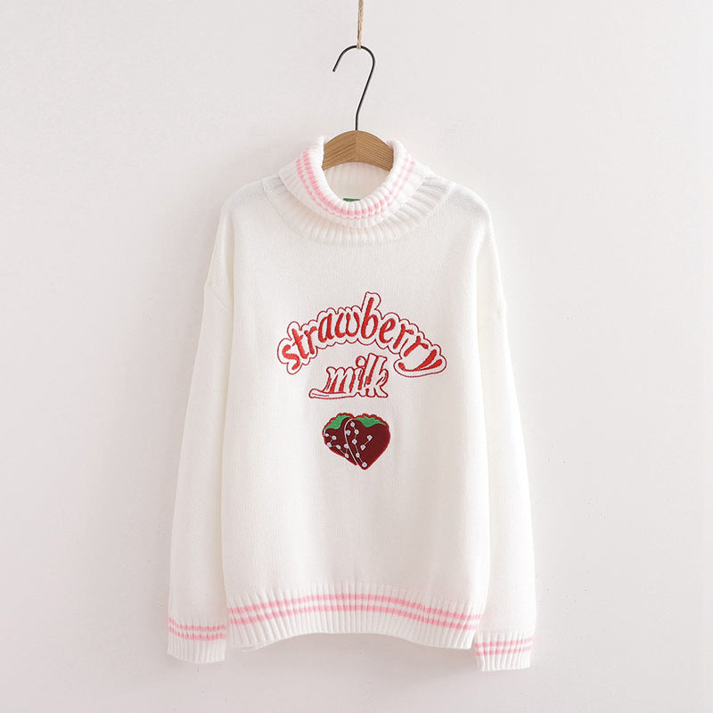 Strawberry Milk Turtleneck Sweater - Cherry Bomb