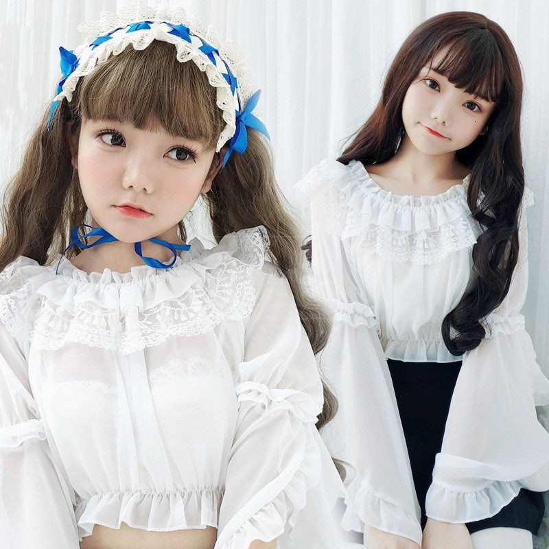 Chiffon Lace Blouse - Cherry Bomb
