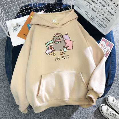 Pusheen Cat Hoodie |I'm Busy| Kawaii Harajuku Sweater - Cherry Bomb
