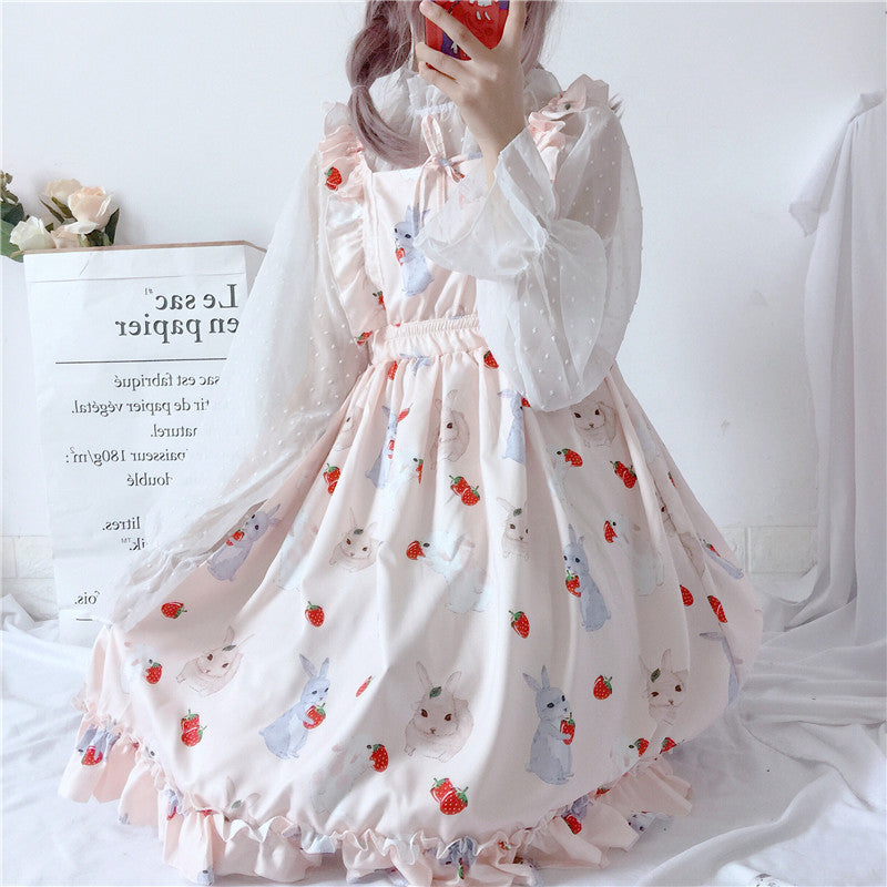 Strawberry Bunny Ruffled Dress Set - Cherry Bomb