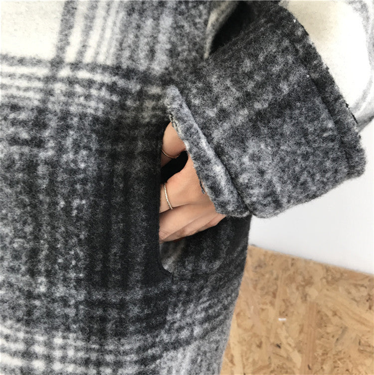 Plaid Mid-length Loose Woolen Coat - Cherry Bomb