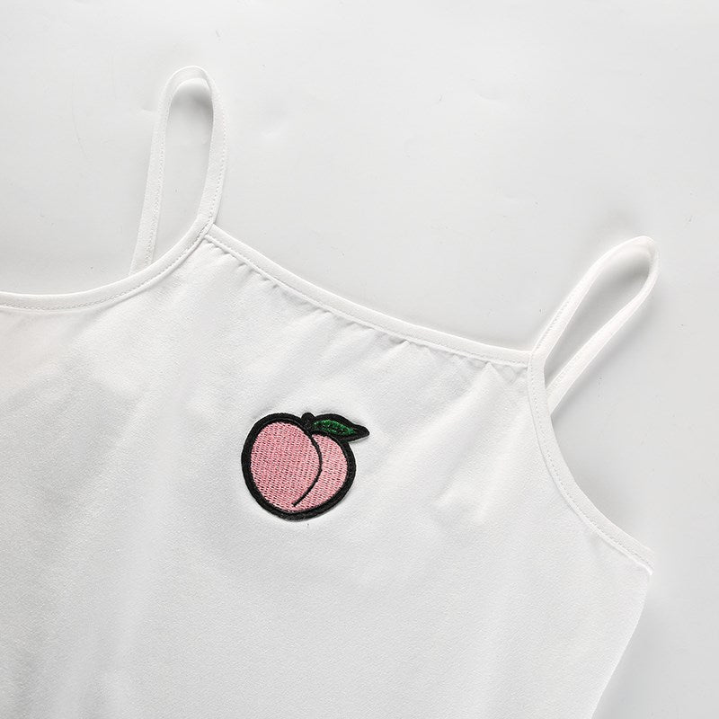 Peach Embroidery White Bodysuit
