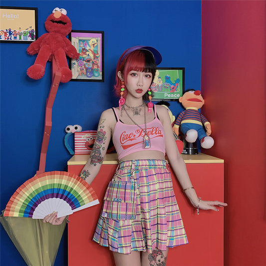 Candy High Waist Plaid Skirt - Cherry Bomb