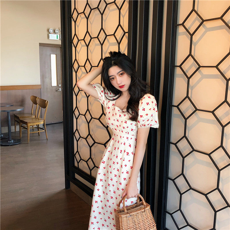 Cherry Puff Sleeve Dress - Cherry Bomb