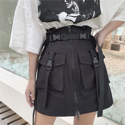 Trendy Pocket Zippered High-Waist Skirt - Cherry Bomb