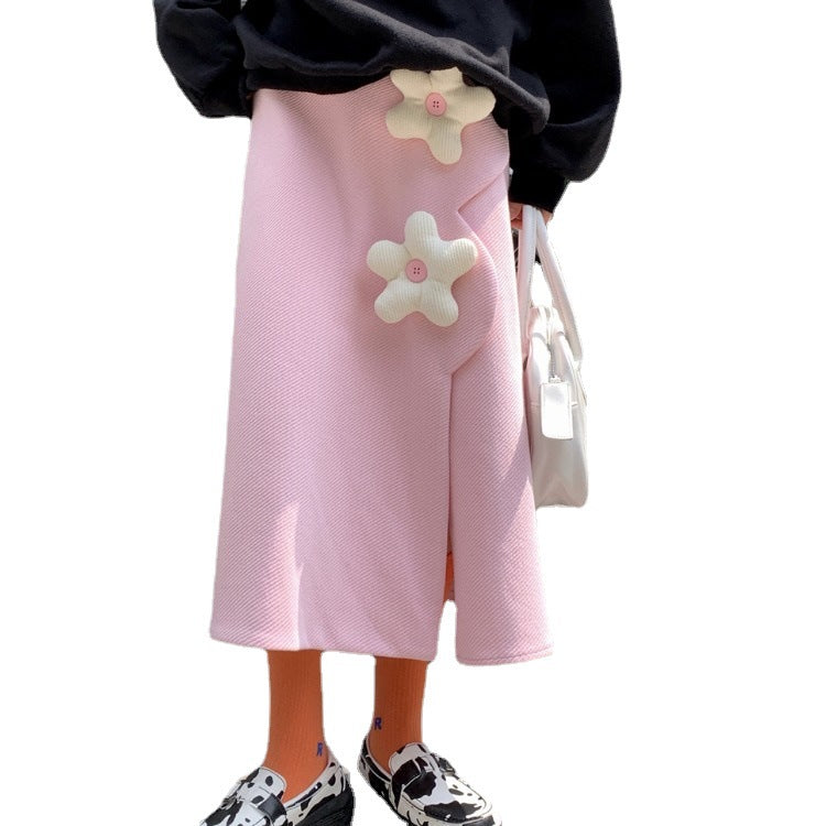 Three Dimensional Flower Midi Skirt - Cherry Bomb