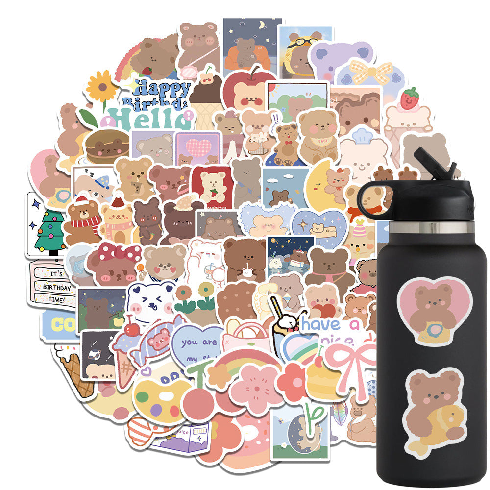 Cartoon Korean Bear Doodle Stickers - Cherry Bomb