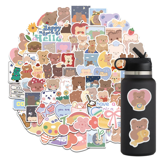 Cartoon Korean Bear Doodle Stickers - Cherry Bomb