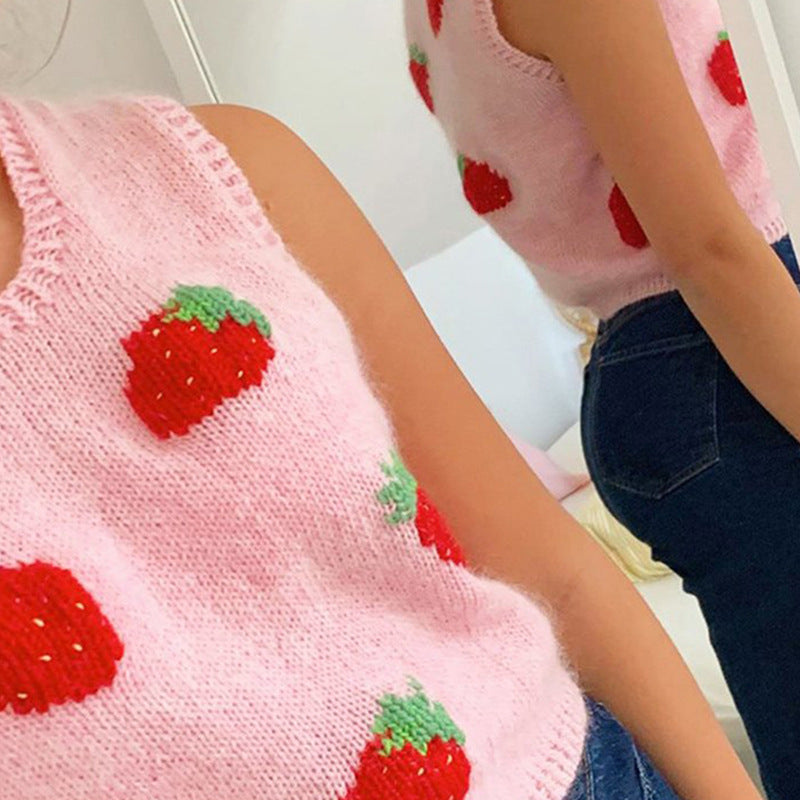 Sweet Strawberry Knit Sweater Vest