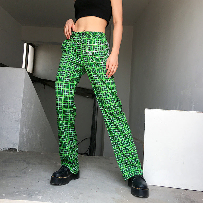 Toxic Plaid High Waist Pants - Cherry Bomb