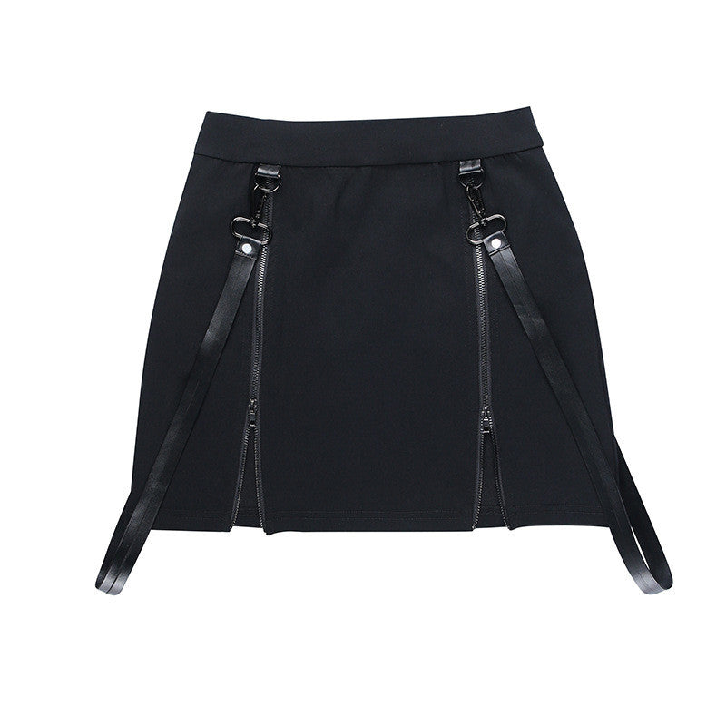 Gothic Dark Academia Zipper Slit Skirt - Cherry Bomb