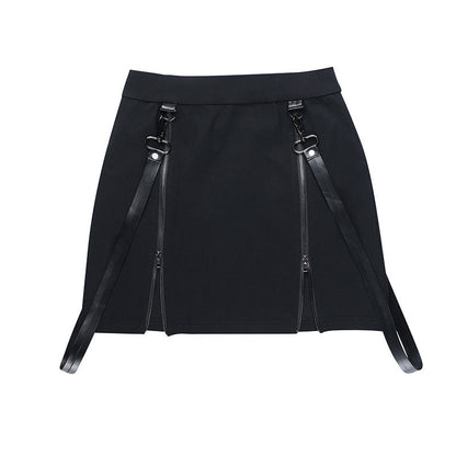Gothic Dark Academia Zipper Slit Skirt - Cherry Bomb