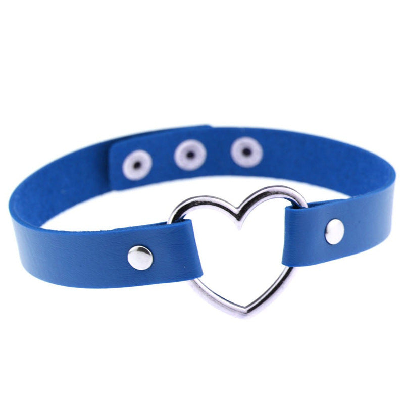 Love Heart Adjustable Leather Choker - Cherry Bomb