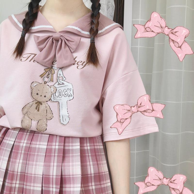 Cute Short-sleeved Sailor Top and Pleated Skirt - Cherry Bomb