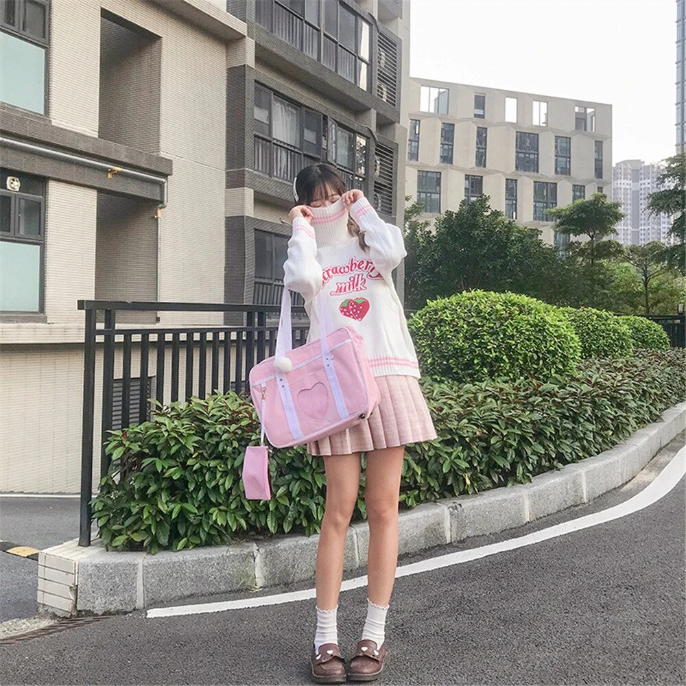 Strawberry Milk Turtleneck Sweater - Cherry Bomb